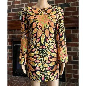 Womens size XS Bodycon Mini Dress Multicolor‎  print long sleeve,Stretch, NEW